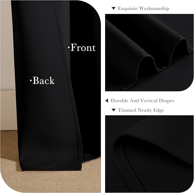 PONY DANCE Blackout Curtains 96 inch Long, Room Darkening Ceiling to Floor Curtains for Bedroom, Thermal Insulated Drapes for Living Room Window, Back Tab/Rod Pocket, 52 Inch Wide, 2 Panels, Black