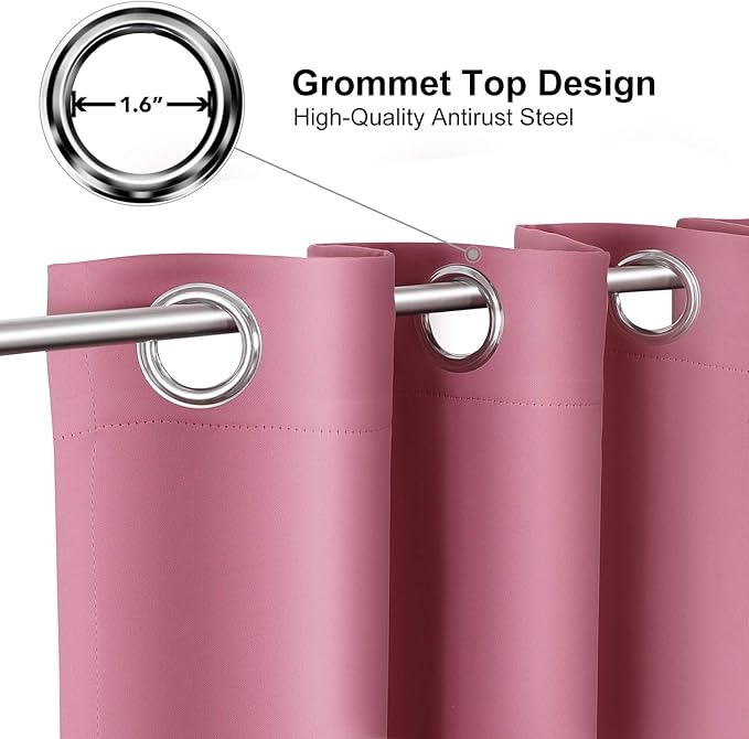 ChrisDowa Grommet Room Darkening Curtains for Bedroom and Living Room - 2 Panels Set Thermal Insulated Blackout Curtains (Pink, 52W x 63L)