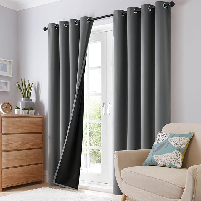 SimpleHome 100% Blackout Curtains for Bedroom,Thermal Insulated Grommet Window Drapes Room Darkening Grey Curtains for Living Room with Black Back,52 x 63 Inch,2 Panels