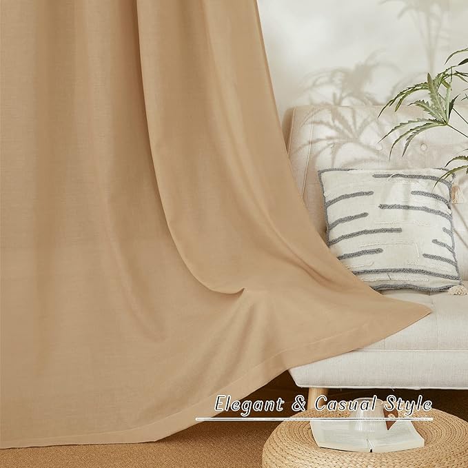 NICETOWN Semi Sheer Linen Burlap Curtains for Farmhouse, Grommet Semi Sheer Balance Privacy Added with Light Filtering Vertical Drapes for Bedroom/Living Room, W55 x L90, 2 Panels