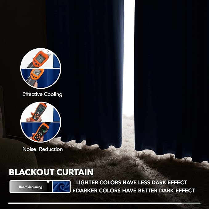 Deconovo Blackout Curtains, Thermal Insulated, W52 x L84 2 Panels, Back Tab, Machine Washable, Room-Darkening Drapes for Bedroom/Living Room Royal Blue