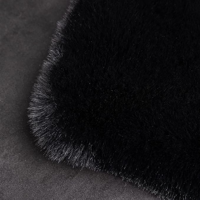 Ghouse Ultra Soft Faux Rabbit Fur Rug, Machine Washable Area Rugs for Bedroom Fluffy Rugs for Living Room, No-Shedding Carpet Sheepskin Rug Black 2 x 6 Feet