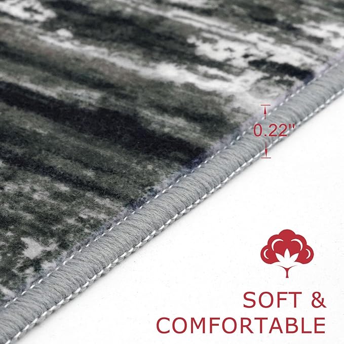 KOZYFLY Modern Abstract Hallway Runner, 2x10 Washable Rug Runner Non-Slip Soft Striped Kitchen Runner Rug, Black Grey Print Carpet for Entryway Bathroom Laundry Room Foyer