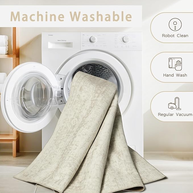 Washable Rugs 4x6 Area Rugs for Living Room,Bedroom,Kids Room,Nursery- Ultra Soft Faux Wool Small Carpets,Non Slip&Non-Shedding Low Pile Vintage Print Rugs for Enterway,Home Office Decor