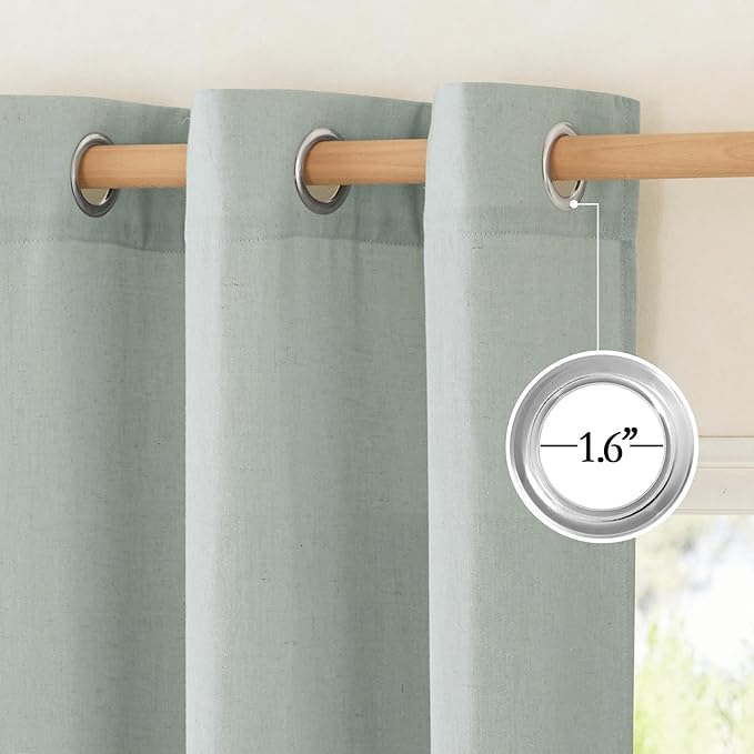 NICETOWN Linen 36 inch Curtains for Kitchen Window, Grommet Thick Flax Linen Sage Green Small Window Treatments Privacy Assured with Light Filtering for Cafe/Kids Room, W42 x L36, 2 Panels