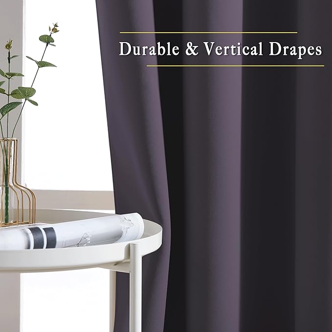 NICETOWN Greyish Purple Room Darkening Curtains 80 inch Length - Chic Grommet Thermal Insulated Blackout Window Treatments Sound Proof Drapes for Bedroom/Living Room (2 Panels, W46 x L80)