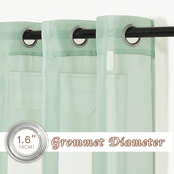 NICETOWN Sheer Window Curtains for Farmhouse, Ring Top Voile Textured Window Treatment Vertical Panels for Study Room/Bedroom/Living Room, Sage Green, W54 x L84, 2 Panels