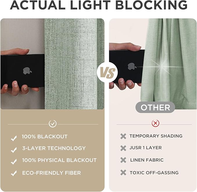 Joydeco Linen Blackout Curtains for Bedroom - 100% Light Blocking 1 Panels, Sage Green Drapes 100" W x 96" L, Thermal Insulated Room Darkening Curtains for Living Room, Rod Pocket & Back Tabs