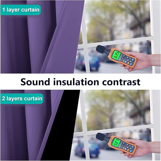 NICETOWN 100% Blackout Short Curtains with Black Liners, 2 Panels, 37"W by 40"L, Lilac Purple, Solid Thermal Insulated Full Blackout 2-Layer Lined Drapes, Energy Efficiency Window Drapes for Bedroom