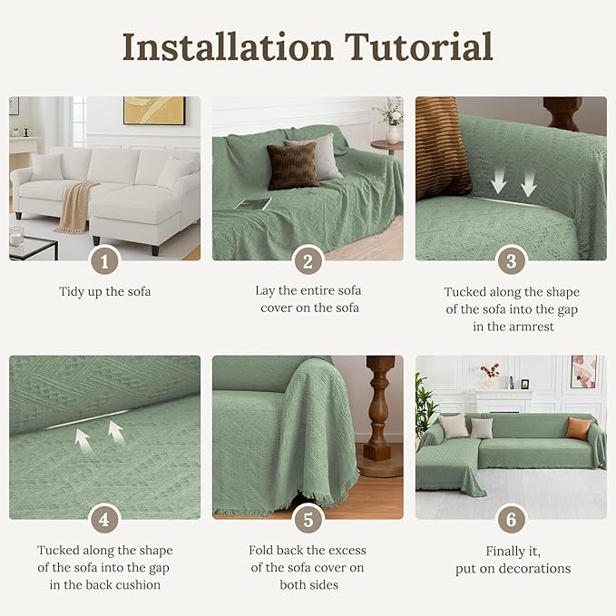 HOMERILLA Sectional Couch Covers for Sectional Sofa L Shaped Sofa Cover Blanket 2 Pieces L Shape Furniture Protector for Pets Dogs(Sage, Large)