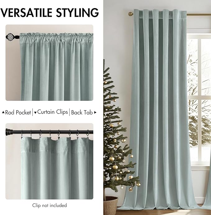 MIULEE Velvet Curtains 108 inches - Luxury Blackout Curtains for Bedroom Living Room Thermal Insulated Super Soft Window Drapes Rod Pocket & Back Tab, Misty Blue, W52 x L108 inches, 2 Panels