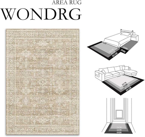 2x3 Washable Area Rug for Entryway Kitchen Vintage Beige Non Slip Low Pile Door Mat Traditional Retro Soft Small Carpet for Bathroom Bedroom Indoor Entrance Dorm