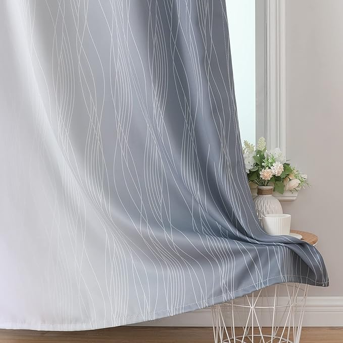 Estelar Textiler Thermal Insulated Blackout Curtains 96 Inches Long, Ombre Grey and Grayish White Blackout Drapes for Bedroom, Gradient Full Light Blocking Energy Saving Curtains, 52Wx96L, 2 Panels