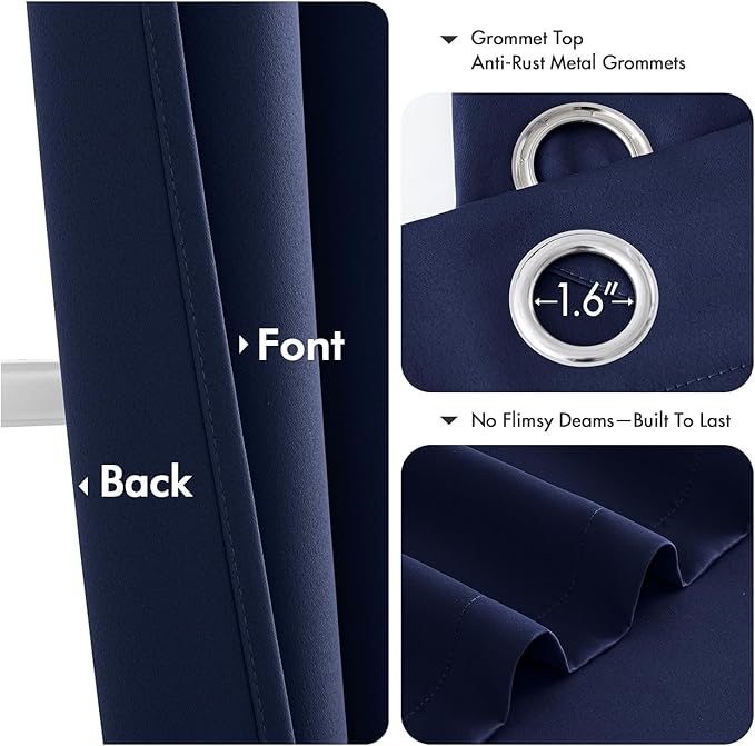 MIULEE Navy Blue Blackout Curtains for Bedroom Living Room 63 Inches Long 2 Panels, Thermal Insulated Room Darkening Drapes Solid Grommet Noise Reduction Light Blocking Window Treatments 34x63 Inch