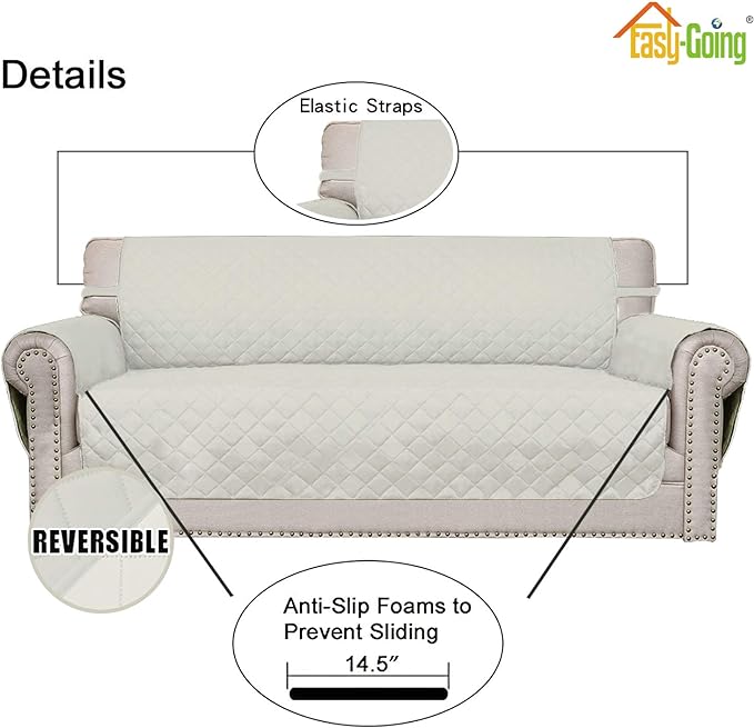 Easy-Going 4 Seater Sofa Slipcover Reversible Sofa Cover Water Resistant Couch Cover with Foam Sticks Elastic Straps Furniture Protector for Pets Children Dog Cat (XX-Large, Ivory/Ivory)
