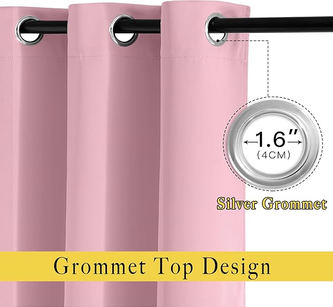 NICETOWN Crystal Pink Blackout Curtains for Bedroom - Grommet Blackout Thermal Insulated Room Darkening Sound Blocking Window Treatments for Girls Room/Teens, 2 Panels, W52 x L84
