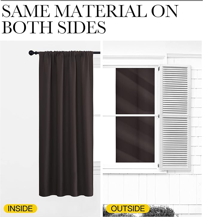 NICETOWN Blackout Curtains for Living Curtains, Toffee Brown, 1 Pair, 34-inch W x 84-inch L, Home Decorations Thermal Insulated Solid Pole Top Blackout Drapes for Living Room