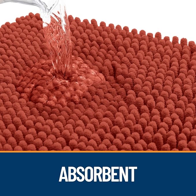 OLANLY Dog Door Mat for Muddy Paws 34x21, Absorbs Moisture and Dirt, Absorbent Non-Slip Washable Doormat, Quick Dry Chenille Mud Mat for Dogs, Entry Indoor Entryway Carpet for Inside Floor, Maple Red