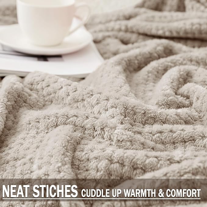 Exclusivo Mezcla Fleece Throw Blanket Extra Large, Super Soft and Warm Blankets for Couch, Sofa and Bed Waffle Textured, Cozy, Fuzzy and Lightweight (Tan, 50x70 Inches)