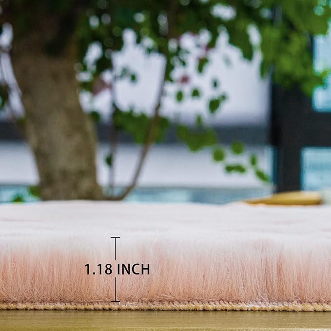 ORINOVA Pink Boho Round Rugs 8ft Large Fluffy Machine Washable Fuzzy Fur Area Rugs for Living Room Plush Circle Sheepskin Rugs for Bedroom Nursery Rug