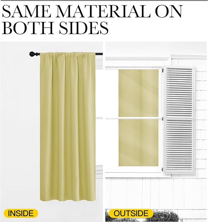 NICETOWN Bedroom Window Curtain Panels, Paler Yellow, 2 Panels, 62 in x 72 in (W x L), Window Treatment Thermal Insulated Rod Pocket Room Darkening Curtains/Drapes for Patio Door