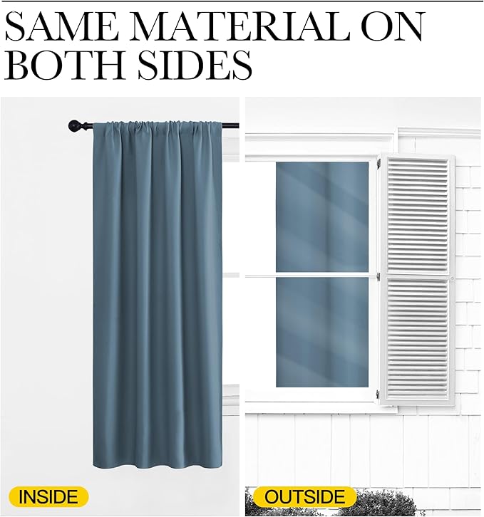 NICETOWN Blackout Curtains for Living Curtains, Smoky Blue, 2 Panels, 42 by 84, Room Darkening Window Curtain Panels, Easy-Care Solid Thermal Insulated Draperies/Drapes for Daughter Room