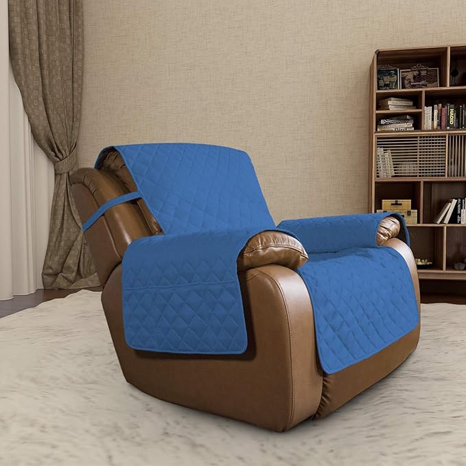 Easy-Going Oversized Recliner Cover Reversible Couch Cover Sofa Cover for Living Room Water Resistant Furniture Protector with Elastic Straps for Pets Dog (Oversized Recliner, Blue/Ivory)