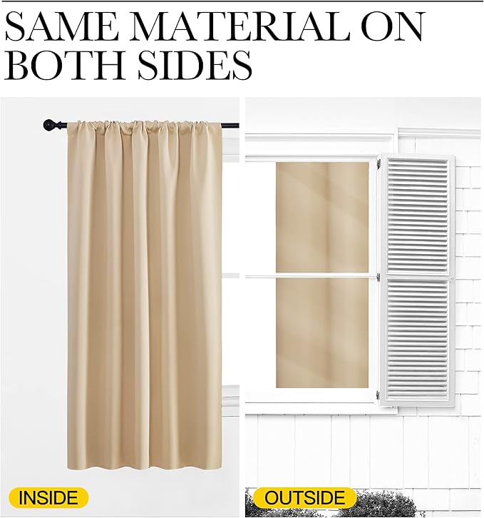 NICETOWN Room Darkening Curtains for Bedroom - Triple Weave Home Decoration Thermal Insulated Solid Drapes for Kitchen (Biscotti Beige, Set of 2 Panels, 70 x 63 Inch)