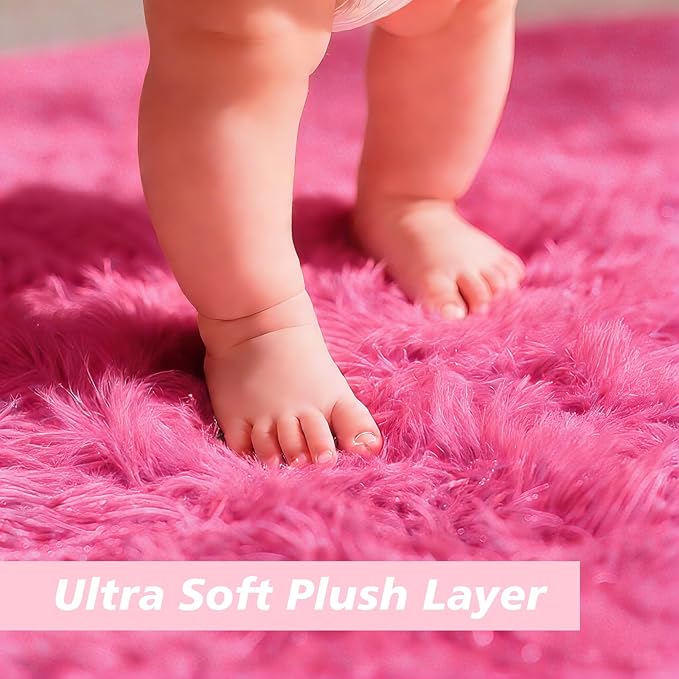 9x12 Fluffy Area Rugs for Living Room,Large Fuzzy Shag Area Rug for Bedroom,Soft Non-Shedding Indoor Plush Carpet for Kids Bedroom Nursery Home Decor,Hot Pink