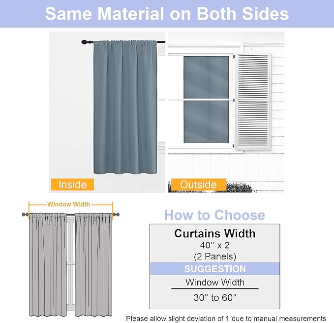 Simplebrand Ava Stone Blue Blackout Curtains for Bedroom 96 Inches Long 2 Panels, Thermal Insulated, Energy Saving Living Room Window Treatment Curtains Blackout Drapes, W40 x L96 Inch, Stone Blue