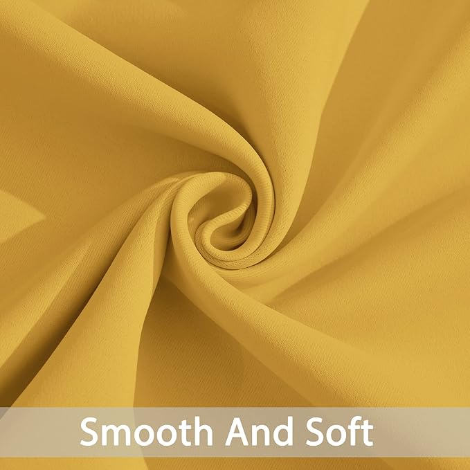 Yakamok Solid Blackout Curtains with Grommet top, Thermal Insulated Room Darkening Drapes for Bedroom(Mustard Yellow, 38Wx72L, One Pair)