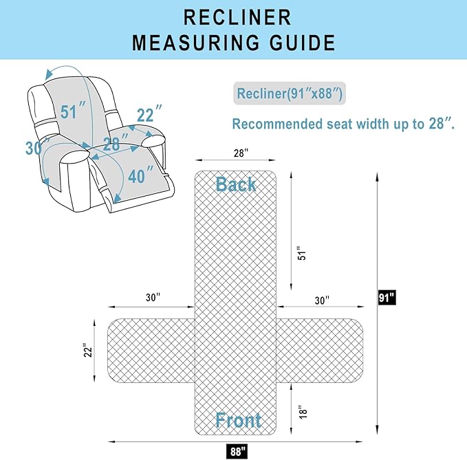 Recliner Chair Covers Reversible Sofa Cover Couch Cover for Pets Lazy Boy Furniture Protector(28''Recliner,White/White)