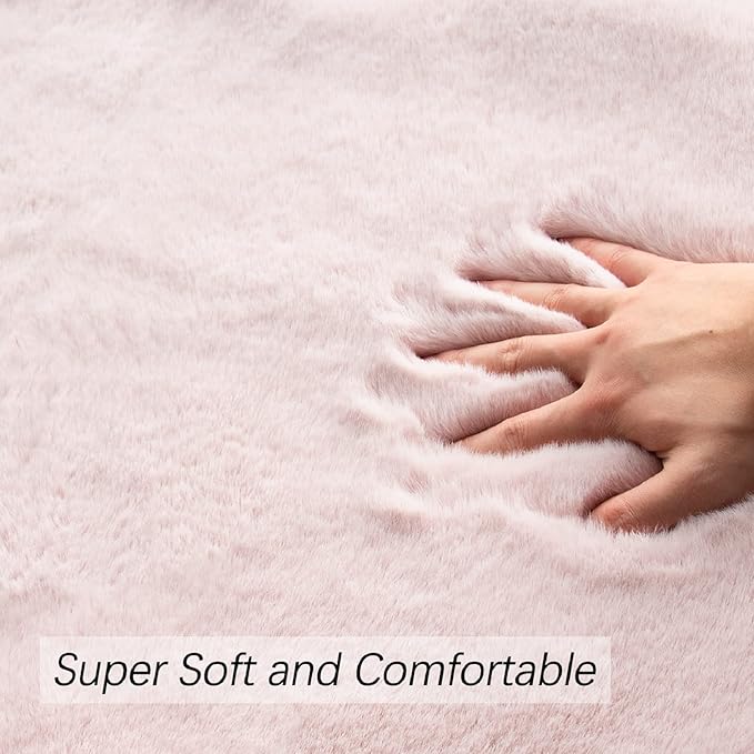 ORINOVA Pink Boho Round Rugs 8ft Large Fluffy Machine Washable Fuzzy Fur Area Rugs for Living Room Plush Circle Sheepskin Rugs for Bedroom Nursery Rug