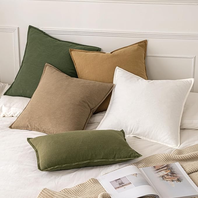 MIULEE Decorative Linen Pillow Covers 20x20 Inch Cream White Boho Farmhouse Neutral Couch Throw Pillows for Bed Pack of 2 Accent Modern Pillowcase Sofa Livingroom Home Decor