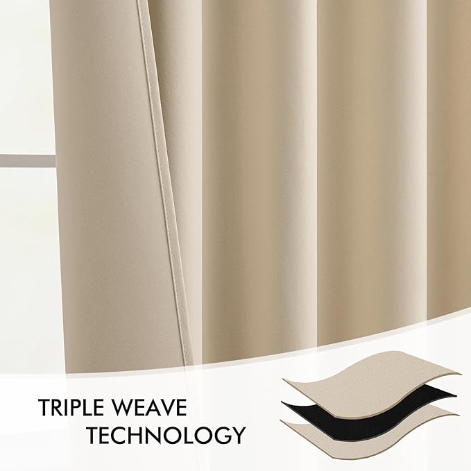 MIULEE Back Tab Cream Beige Curtains 105 Inch Long 2 Panels Set for Living Room Bedroom, Ivory Rod Pocket/Pinch Pleated Light Blocking Thermal Insulated Room Darkening Floor to Ceiling Blackout Drapes