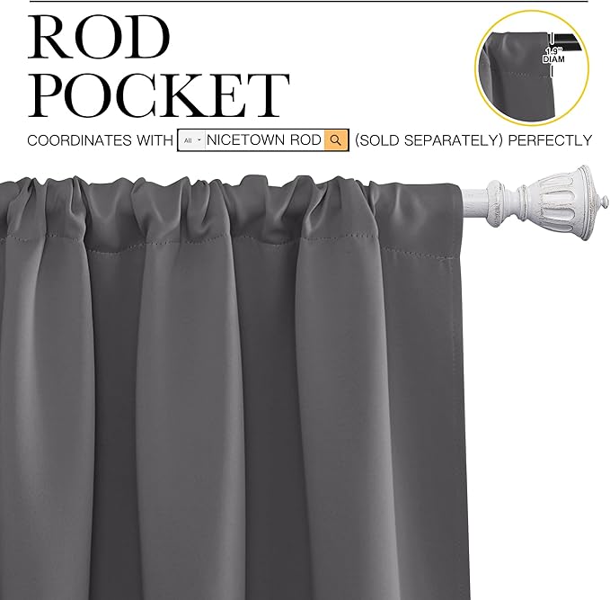 NICETOWN Short Curtains, Grey Window Curtains for Bedroom, Home Decoration Thermal Insulated Rod Pocket Blackout Blinds & Drapes for Small Windows (Gray, 2 Panels, W29 x L20 -Inch)