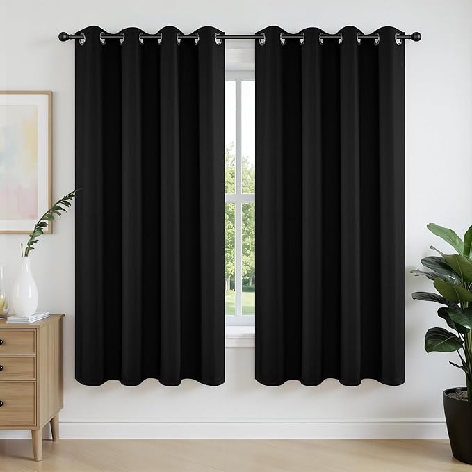 Joydeco Blackout Curtains 63 Inch Length 2 Panels Set, Thermal Insulated Long Drapes 2 Burg, Room Darkening Grommet Drapes for Living Room Bedroom Window