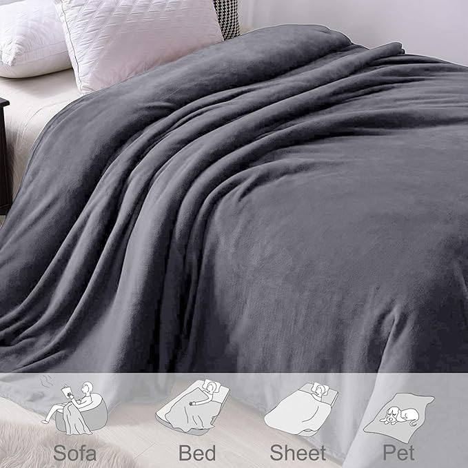 Exclusivo Mezcla Fleece Blanket Cal King Size for Bed, Super Soft and Warm, All Season, Cozy, Plush, Lightweight, 120x120 Inches, Dark Grey