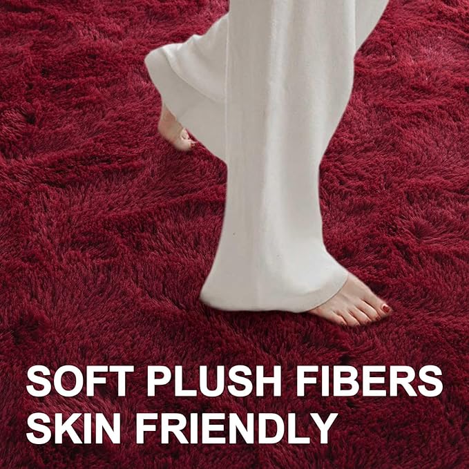 8x10 Ft Extra Large Shag Rugs for Living Room, Ultra Soft Fluffy Furry Area Rugs for Bedroom Indoor Floor, Aesthetic Carpet for Kids Home Decor (Burgundy)