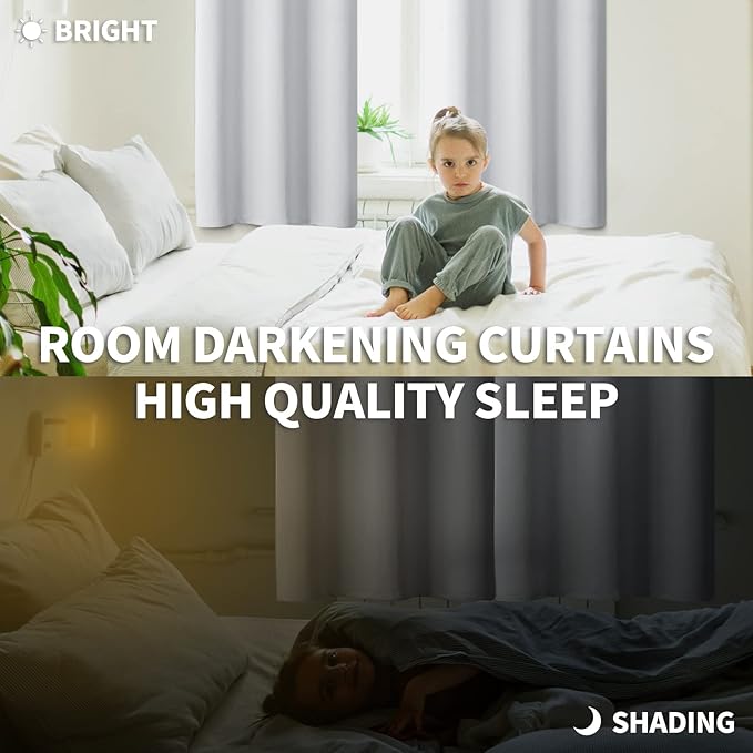 BGment Room Darkening Curtains 84 Inches Long - Grommet Thermal Insulated Drapes Window Treatment Curtains for Bedroom, 2 Panels, 52 x 84 Inch, Greyish White