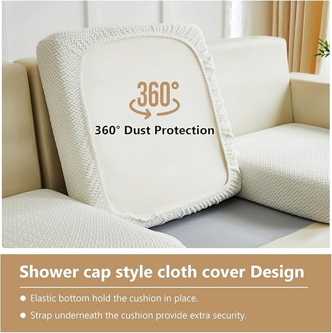 Couch Cushion Covers for Sofa Couch Covers Wear-Resistant Universal Sofa Cover Washable Stretch for Sectional Slipcovers (Texture-Cream White,Back Cover L)
