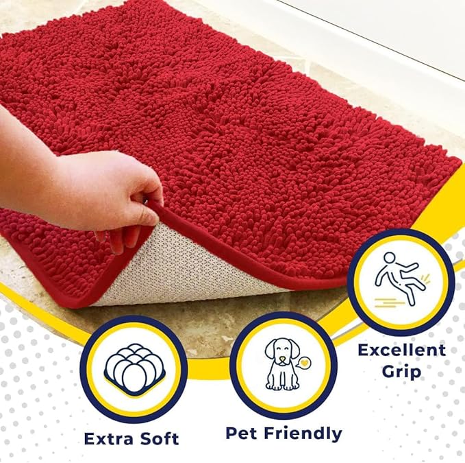 Muddy Mat® | Super Absorbent Door Mat Indoor, Microfiber Quick Dry Chenille Entryway Rug, Non-Slip Front Door Mat, Indoor Mats for Entryway, Machine Washable Pet Rug, Red 16"x24"