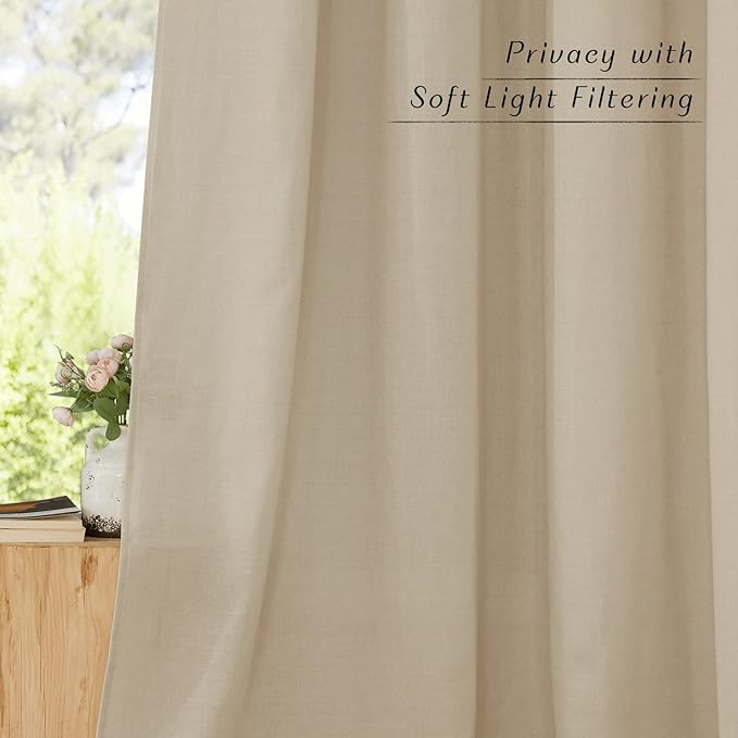 NICETOWN Angora Thick Linen Curtains 72" Length, Grommet Privacy Window Treatments Linen Weave with Light Penetration Vertical Drapes for Farmhouse/Home Office, W42 x L72, 2 Panels