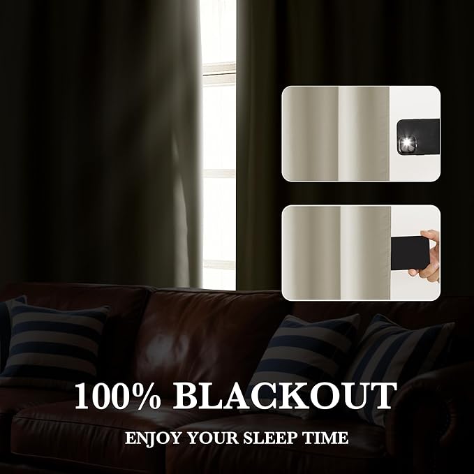 RYB HOME 100% Blackout Basement Curtains 30 inches Long, Heat & UV Blocking Total Room Darkening Noise Reducing Curtains for Bathroom RV Campers, Natural, 2 Panels Set