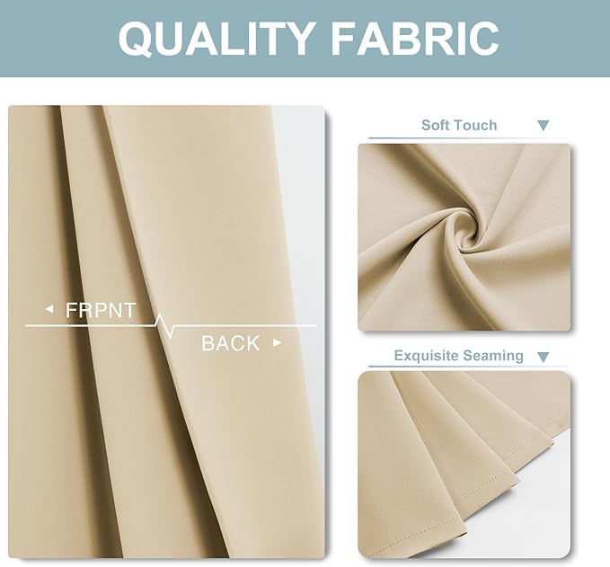 ChrisDowa Blackout Curtains 48 inches Long for Bedroom - 2 Panels Set Grommet Thermal Insulated Room Darkening Curtains for Living Room (Biscotti Beige, 42 x 48 Inch)