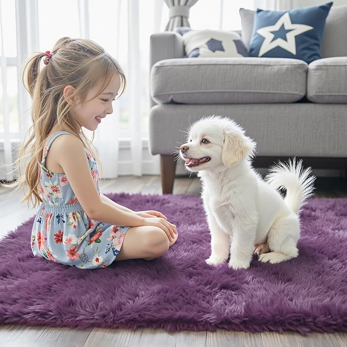 Rugs for Living Room 6x9, Alfombras para Salas Shag Large Plush Soft Area Rug, Shaggy Carpets for Bedroom, Kids Boys Girls Home Decor Aesthetic(Grape Purple, 6 x 9)