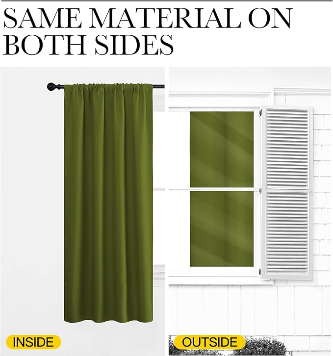 NICETOWN Blackout Christmas Curtains for Living Curtains, Bedroom Draperies with Rod Pocket, Nursery Essential Thermal Insulated Blackout Panels for Small Window (Olive Green, 1 Pair, 34 x 72)