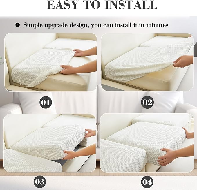 Sofa Covers Couch Covers for Sofa Pet Friendly Couch Cushion Covers Universal Sofa Covers Washable Stretch Slipcovers for Sectional Sofa (Texture Ivory White, 2 Seats + Chaise Cover)