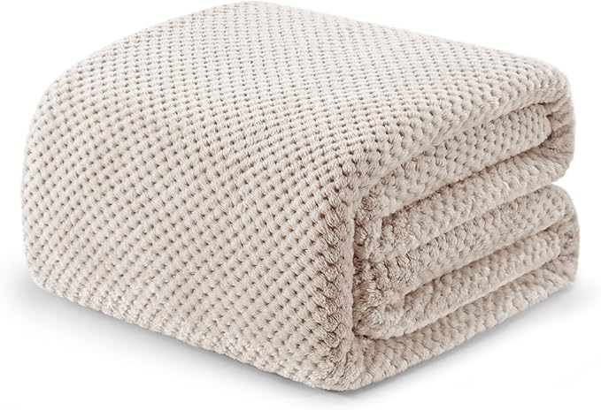 Exclusivo Mezcla Fleece Bed Blanket King Size, Super Soft and Warm Blankets for Couch, Sofa and Bed Waffle Textured, Cozy, Fuzzy and Lightweight (Tan, 90x104 Inches)