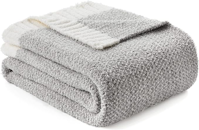 Snuggle Sac Buttery Grey Throw Blanket for Couch, Reversible Super Soft Warm Blankets Cozy Knit Fuzzy Plush Lightweight Throws for Sofa, Bed, Heather Grey, 50"x 60"